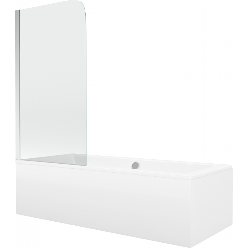 Mexen Cube Rechteckige Badewanne 170 x 80 cm mit Verkleidung und 1-flügeligem Schirm 75 cm, transparent, chrom