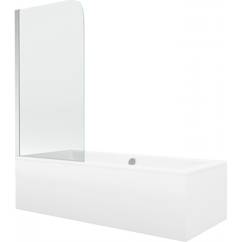 Mexen Cube Rechteckige Badewanne 170 x 80 cm mit Verkleidung und 1-flügeligem 80 cm Paravent, transparent, Chrom