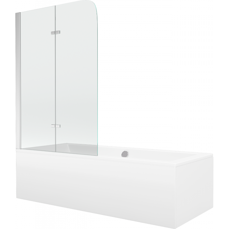 Mexen Cube Rechteckige Wanne 170 x 80 cm mit Verkleidung und 2-flügeliger 80 cm Abtrennung, transparent, Chrom