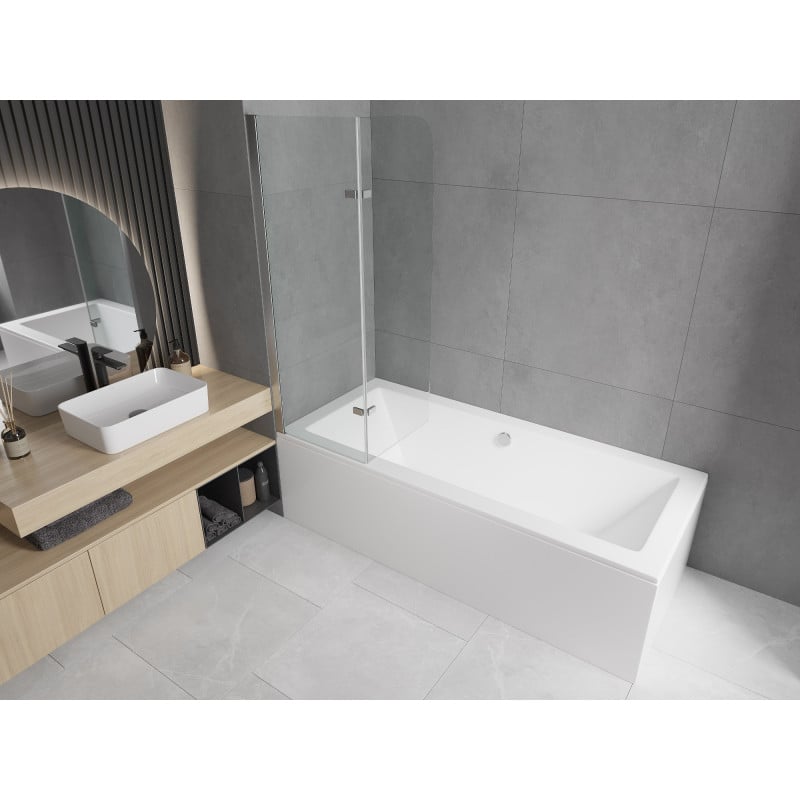 Mexen Cube rechteckige Badewanne 170 x 80 cm mit Verkleidung und 2-flügeliger Faltwand 100 cm, transparent, Chrom
