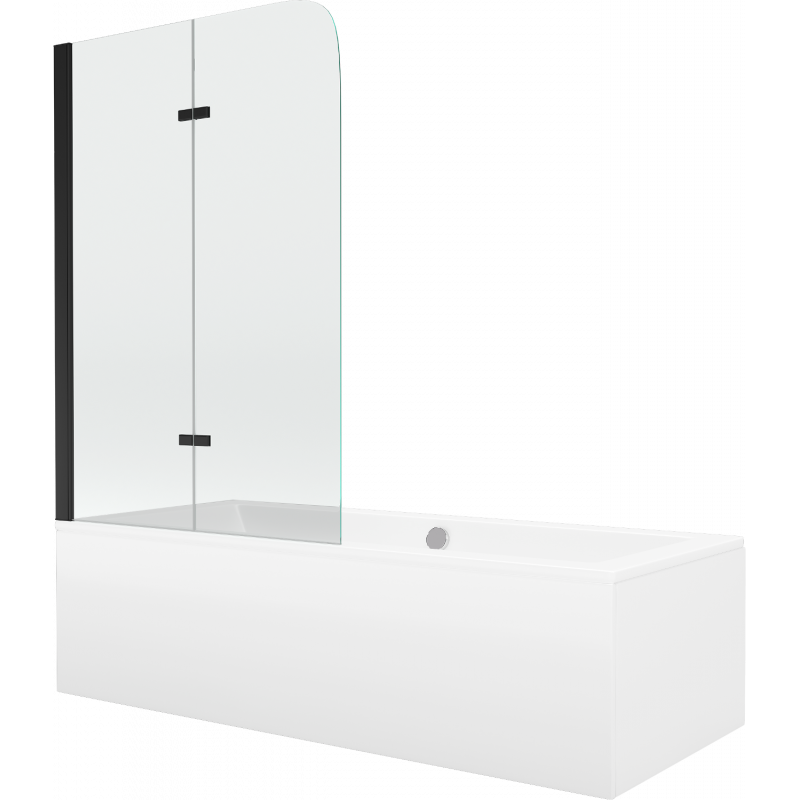 Mexen Cube Rechteckige Badewanne 170 x 80 cm mit Verkleidung und 2-flügeliger 100 cm Duschwand, transparent, schwarz