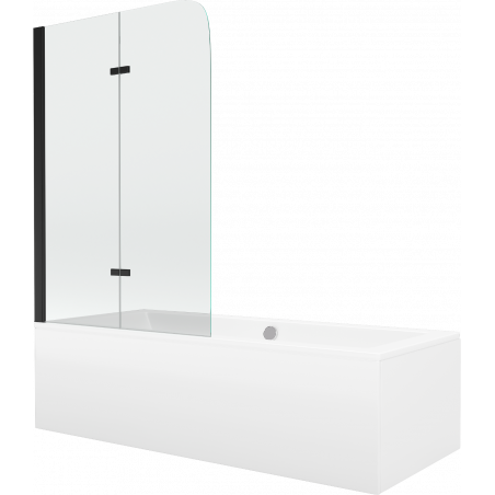 Mexen Cube Rechteckige Badewanne 170 x 80 cm mit Verkleidung und 2-flügeliger 100 cm Duschwand, transparent, schwarz