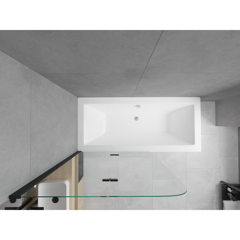 Mexen Cube Rechteckige Badewanne 170 x 80 cm mit Verkleidung und 2-flügeliger 100 cm Duschwand, transparent, schwarz