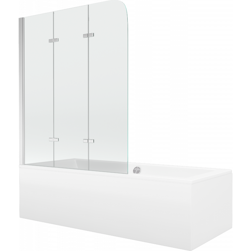 Mexen Cube Rechteckige Badewanne 170 x 80 cm mit Verkleidung und 3-flügeliger 120 cm Duschtür, transparent, chrom