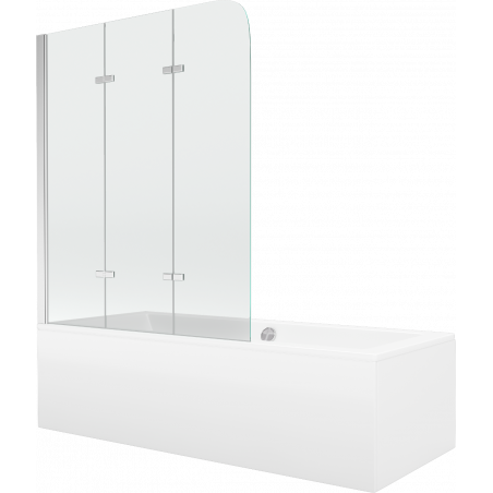 Mexen Cube Rechteckbadewanne 170 x 80 cm mit Verkleidung und 3-flügeliger Blende 120 cm, Transparent, Chrom - 550517080X90120301