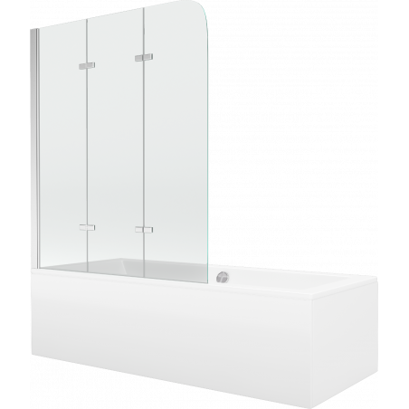 Mexen Cube Rechteckige Badewanne 170 x 80 cm mit Verkleidung und 3-flügeliger 120 cm Duschtür, transparent, chrom