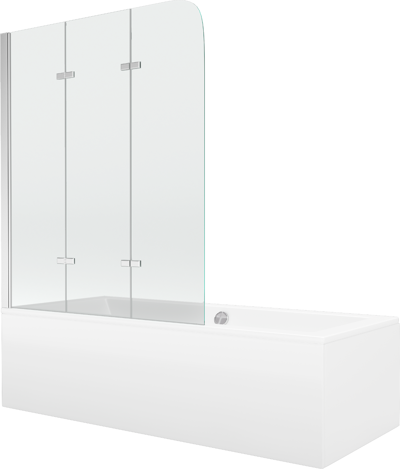 Mexen Cube Rechteckbadewanne 170 x 80 cm mit Verkleidung und 3-flügeliger Blende 120 cm, Transparent, Chrom - 550517080X90120301