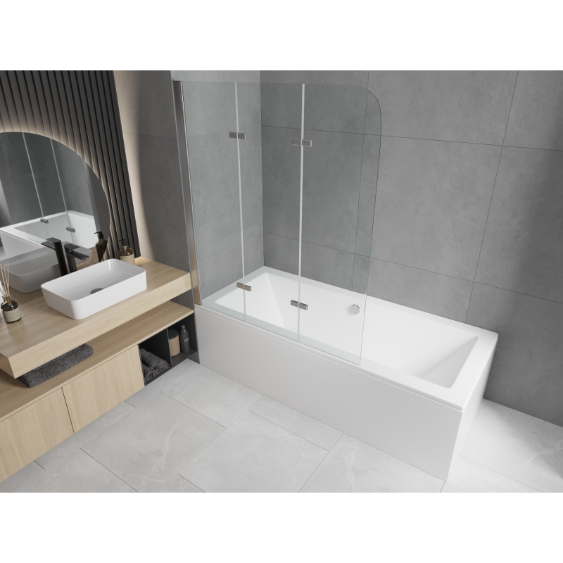 Mexen Cube Rechteckige Badewanne 170 x 80 cm mit Verkleidung und 3-flügeliger 120 cm Duschtür, transparent, chrom