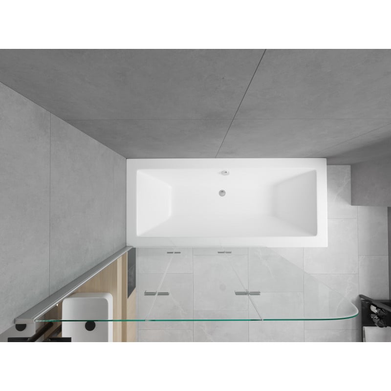 Mexen Cube Rechteckige Badewanne 170 x 80 cm mit Verkleidung und 3-flügeliger 120 cm Duschtür, transparent, chrom