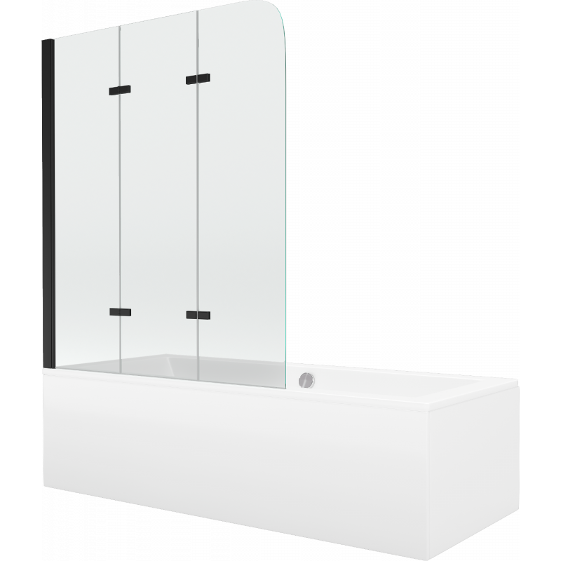 Mexen Cube Rechteckige Badewanne 170 x 80 cm mit Verkleidung und 3-flügeligem Paravent 120 cm, transparent, schwarz