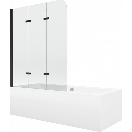 Mexen Cube Rechteckige Badewanne 170 x 80 cm mit Verkleidung und 3-flügeligem Paravent 120 cm, transparent, schwarz