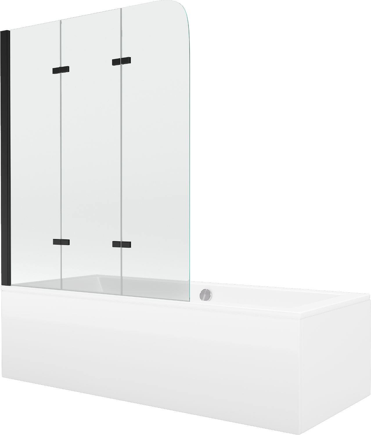 Mexen Cube Rechteckbadewanne 170 x 80 cm mit Verkleidung und 3-flügeliger Blende 120 cm, Transparent, Schwarz - 550517080X901203