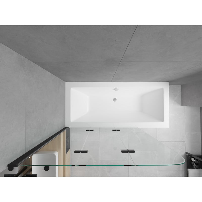 Mexen Cube Rechteckige Badewanne 170 x 80 cm mit Verkleidung und 3-flügeligem Paravent 120 cm, transparent, schwarz