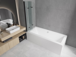 Mexen Cube Rechteckige Badewanne 170 x 80 cm mit Verkleidung und 3-flügeligem Paravent 120 cm, transparent, schwarz