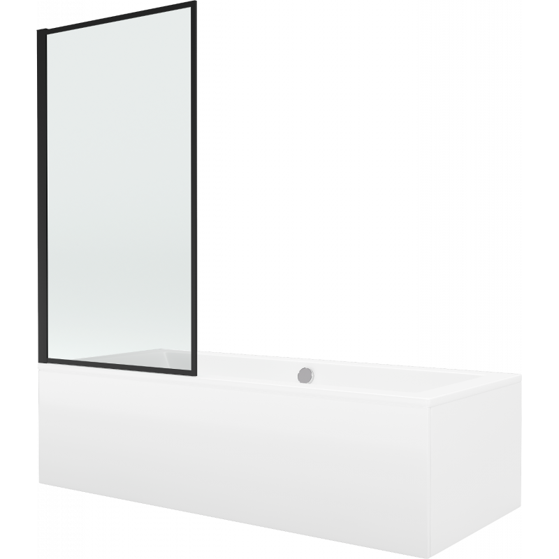 Mexen Cube Rechteckige Wanne 170 x 80 cm mit Verkleidung und 1-flügeliger Abtrennung 70 cm, schwarzes Muster