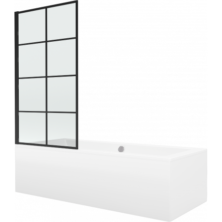 Mexen Cube Rechteckige Badewanne 170 x 80 cm mit Verkleidung und 1-flügeligem Paravent 70 cm, schwarzes Muster