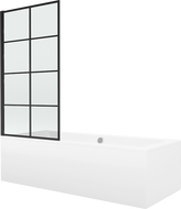 Mexen Cube Rechteckige Badewanne 170 x 80 cm mit Verkleidung und 1-flügeligem Paravent 70 cm, schwarzes Muster