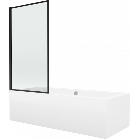 Mexen Cube rechteckige Badewanne 170 x 80 cm mit Verkleidung und 1-flügeliger Abtrennung 80 cm, schwarzes Muster