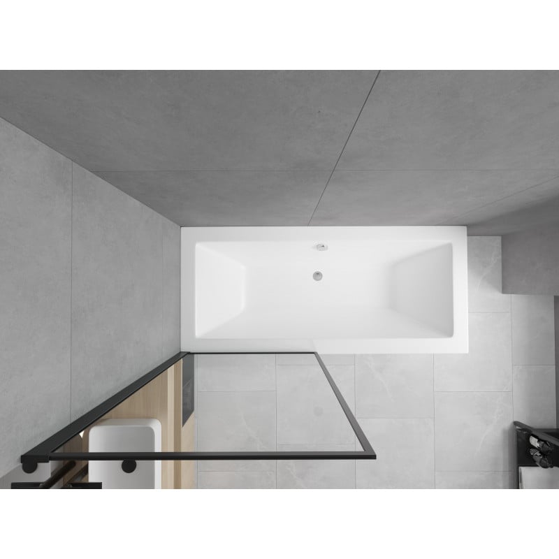 Mexen Cube rechteckige Badewanne 170 x 80 cm mit Verkleidung und 1-flügeliger Abtrennung 80 cm, schwarzes Muster