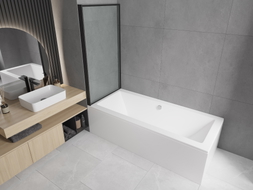 Mexen Cube rechteckige Badewanne 170 x 80 cm mit Verkleidung und 1-flügeliger Abtrennung 80 cm, schwarzes Muster