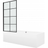 Mexen Cube Rechteckige Wanne 170 x 80 cm mit Verkleidung und 1-flügeliger Abtrennung 80 cm, schwarzes Muster