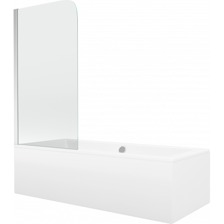 Mexen Cube Rechteckige Badewanne 180 x 80 cm mit Verkleidung und 1-flügeliger Paravent 70 cm, transparent, Chrom