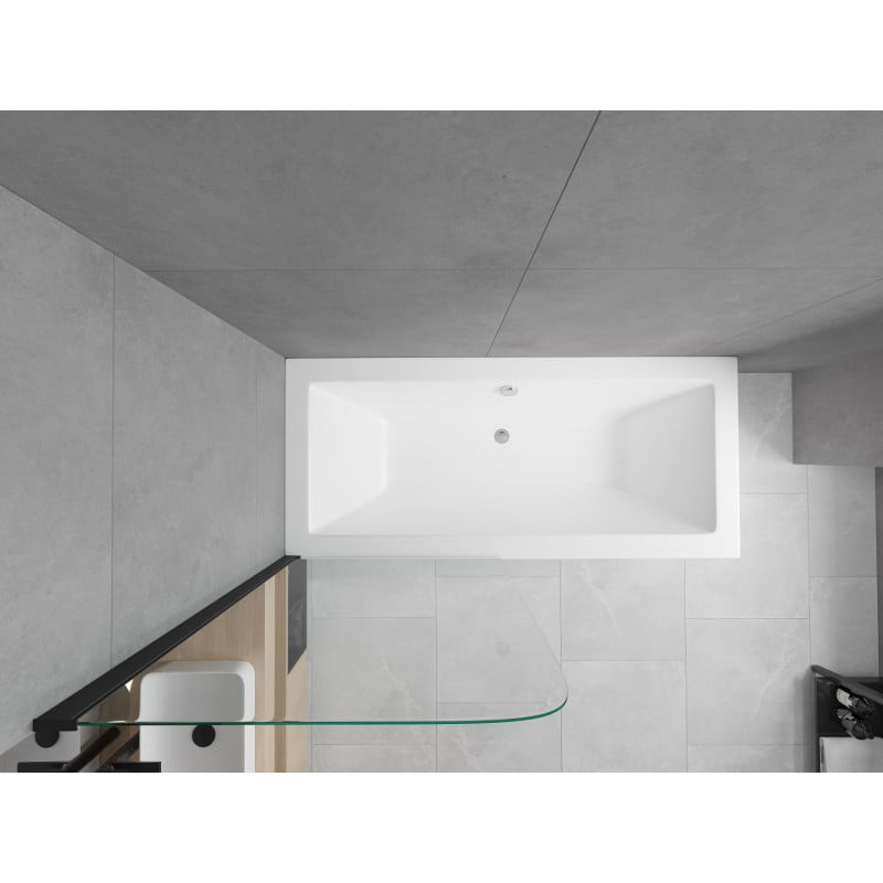 Mexen Cube rechteckige Badewanne 180 x 80 cm mit Verkleidung und 1-flügeliger Duschwand 70 cm, transparent, schwarz