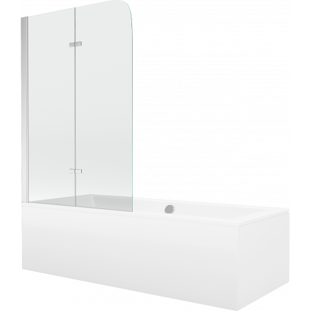 Mexen Cube Rechteckige Badewanne 180 x 80 cm mit Verkleidung und 2-flügeliger Trennwand 80 cm, transparent, chrom