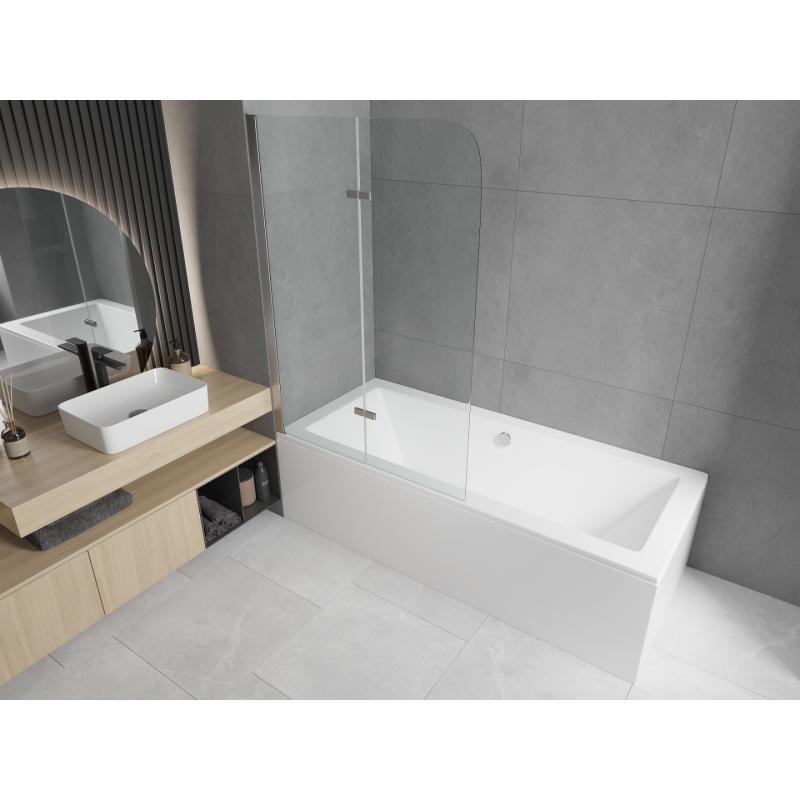 Mexen Cube rechteckige Badewanne 180 x 80 cm mit Verkleidung und 2-flügeliger Trennwand 100 cm, transparent, Chrom