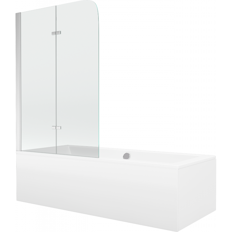 Mexen Cube rechteckige Badewanne 180 x 80 cm mit Verkleidung und 2-flügeliger Trennwand 100 cm, transparent, Chrom