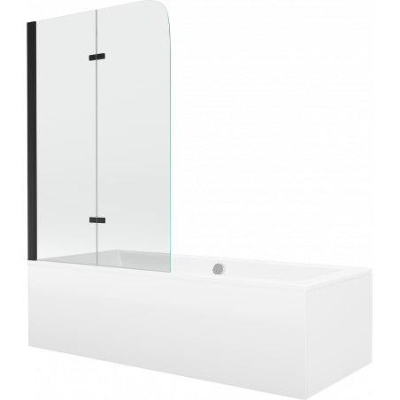 Mexen Cube Rechteckige Badewanne 180 x 80 cm mit Verkleidung und 2-teiliger Trennwand 100 cm, transparent, schwarz