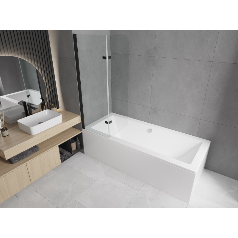 Mexen Cube Rechteckige Badewanne 180 x 80 cm mit Verkleidung und 2-teiliger Trennwand 100 cm, transparent, schwarz