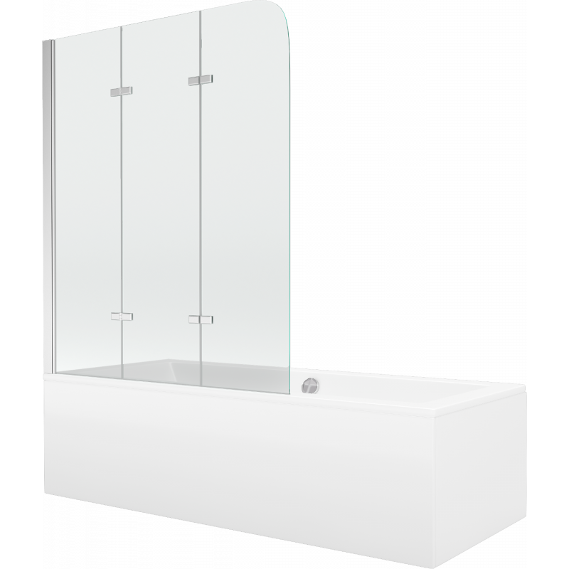 Mexen Cube Rechteckige Wanne 180 x 80 cm mit Verkleidung und 3-flügeliger 120 cm Trennwand, transparent, Chrom