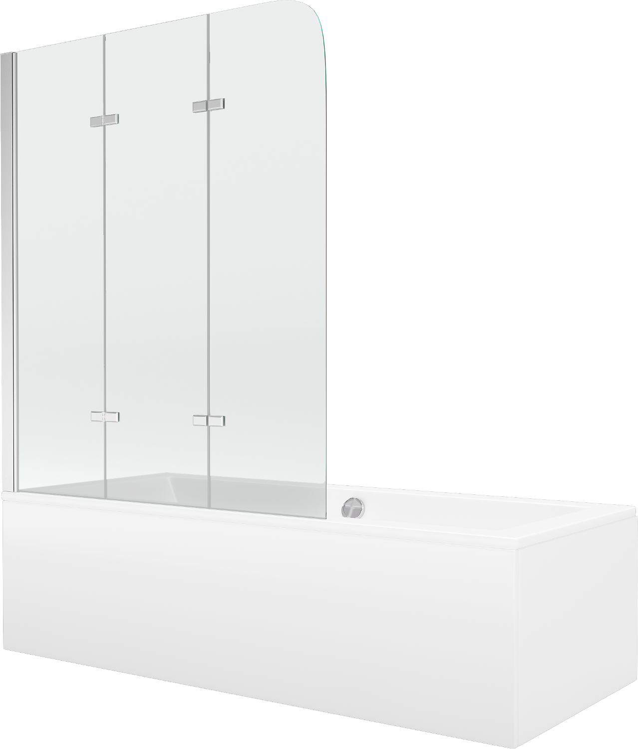 Mexen Cube Rechteckbadewanne 180 x 80 cm mit Verkleidung und 3-flügeliger Blende 120 cm, Transparent, Chrom - 550518080X90120301