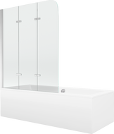 Mexen Cube Rechteckige Wanne 180 x 80 cm mit Verkleidung und 3-flügeliger 120 cm Trennwand, transparent, Chrom