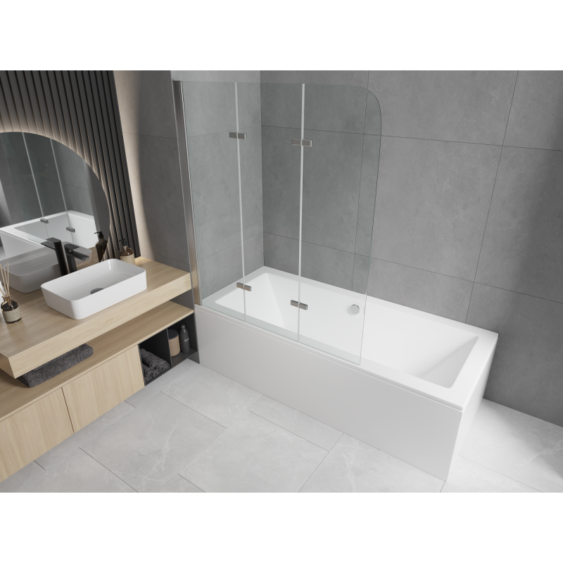 Mexen Cube Rechteckige Wanne 180 x 80 cm mit Verkleidung und 3-flügeliger 120 cm Trennwand, transparent, Chrom