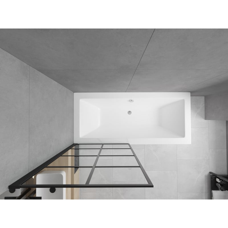 Mexen Cube rechteckige Badewanne 180 x 80 cm mit Verkleidung und 1-flügeliger 70 cm Duschwand, schwarzes Muster fix