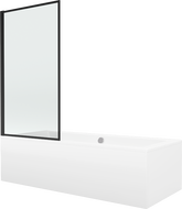 Mexen Cube Rechteckige Badewanne 180 x 80 cm mit Verkleidung und 1-flügeliger 70 cm Duschwand, schwarzes Muster