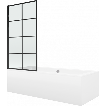 Mexen Cube Rechteckige Badewanne 180 x 80 cm mit Verkleidung und 1-flügeliger Abtrennung 70 cm, schwarzes Muster