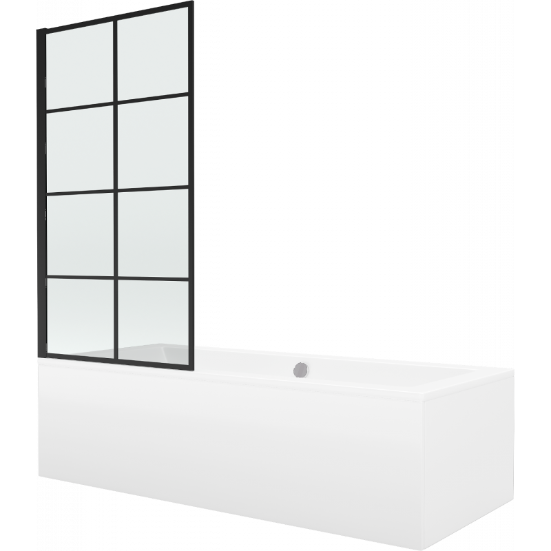 Mexen Cube rechteckige Badewanne 180 x 80 cm mit Verkleidung und 1-flügeliger 80 cm Duschwand, schwarzes Fixmuster