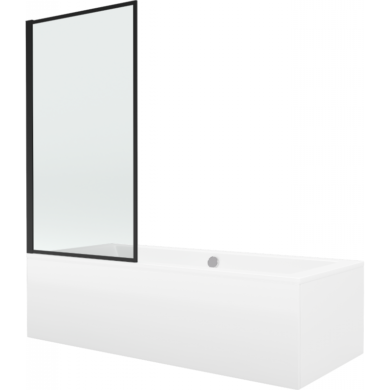 Mexen Cube rechteckige Badewanne 180 x 80 cm mit Verkleidung und 1-flügeliger Trennwand 80 cm, schwarzes Muster