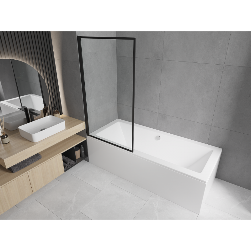 Mexen Cube rechteckige Badewanne 180 x 80 cm mit Verkleidung und 1-flügeliger Trennwand 80 cm, schwarzes Muster