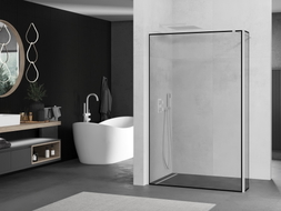 Mexen Kioto Duschwand Walk-in 130 x 40 cm, schwarzer Rahmen, weiß - 800-130-212-20-70-040