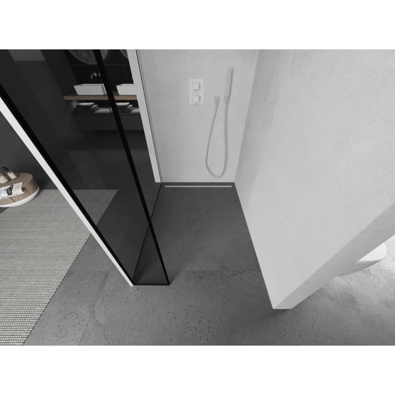 Mexen Kioto Duschwand Walk-in 150 x 30 cm, schwarzer Rahmen, weiß - 800-150-212-20-70-030