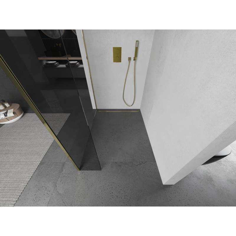 Mexen Kioto Duschwand Walk-in 115 x 30 cm, transparent, gold - 800-115-212-50-00-030