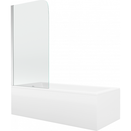 Mexen Cubik Rechteckige Badewanne 150 x 70 cm mit Verkleidung und 1-flügeligem 70 cm Paravent, transparent, Chrom