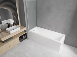 Mexen Cubik Rechteckwanne 150 x 70 cm mit Verkleidung und 1-flügeligem Schirm 70 cm, transparent, chrom - 550315070X9007010100