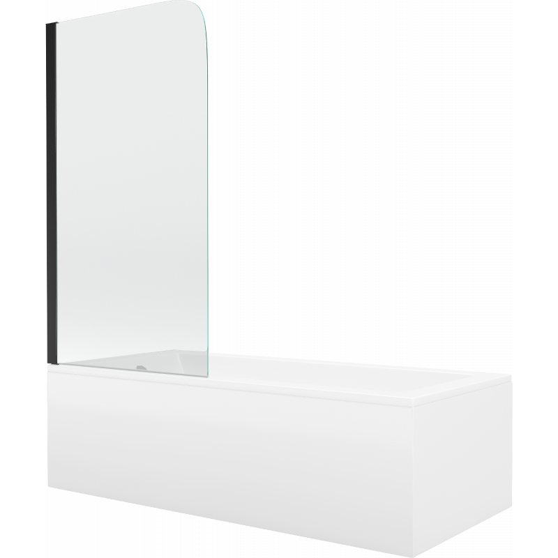 Mexen Cubik Rechteckige Badewanne 150 x 70 cm mit Verkleidung und 1-flügeliger 70 cm Duschwand, transparent, schwarz