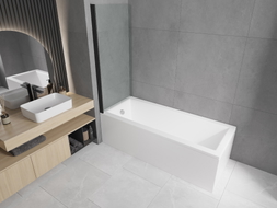 Mexen Cubik Rechteckige Badewanne 150 x 70 cm mit Verkleidung und 1-flügeliger 70 cm Duschwand, transparent, schwarz