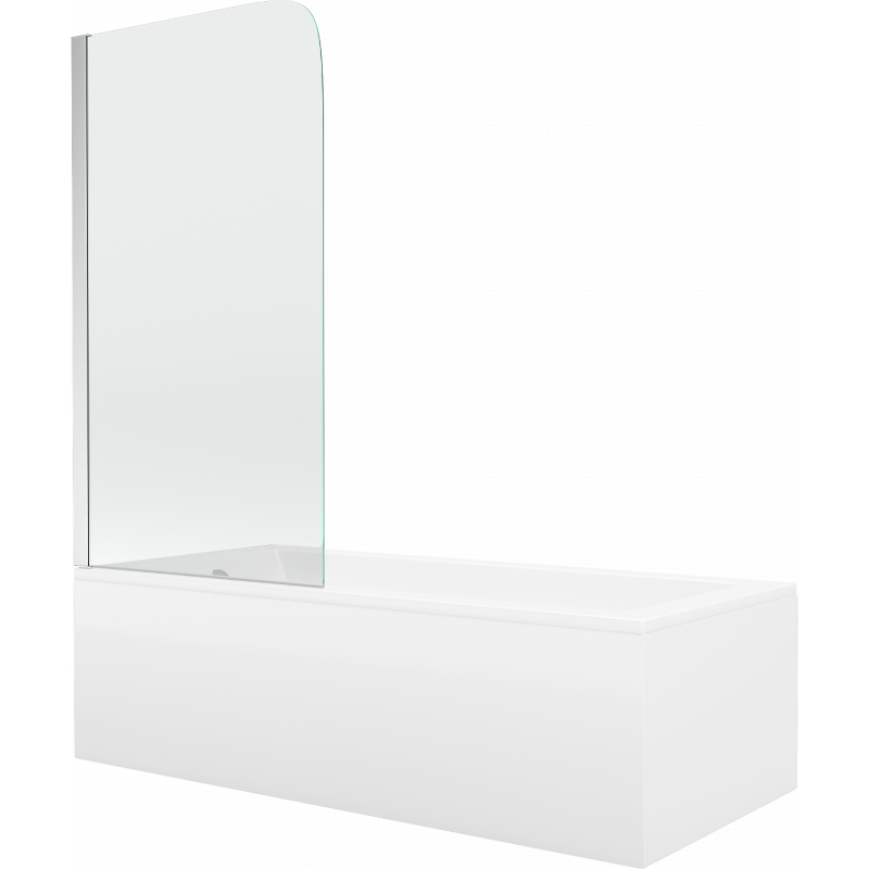 Mexen Cubik Rechteckige Wanne 150 x 70 cm mit Verkleidung und 1-flügeliger 80 cm Duschwand, transparent, Chrom